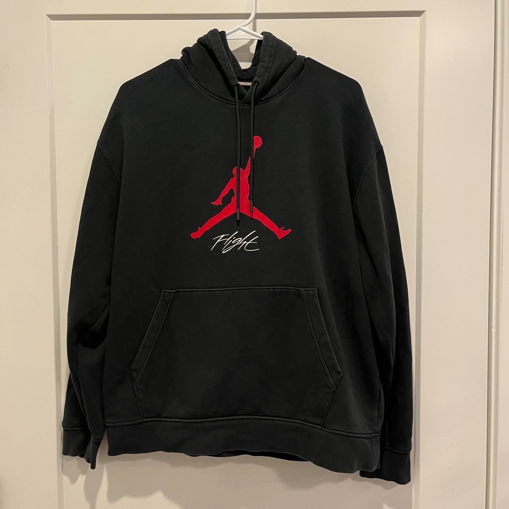 Jordan Flight Essentials Hoodie Black Red Jumpman Logo Sweatshirt Mens Large